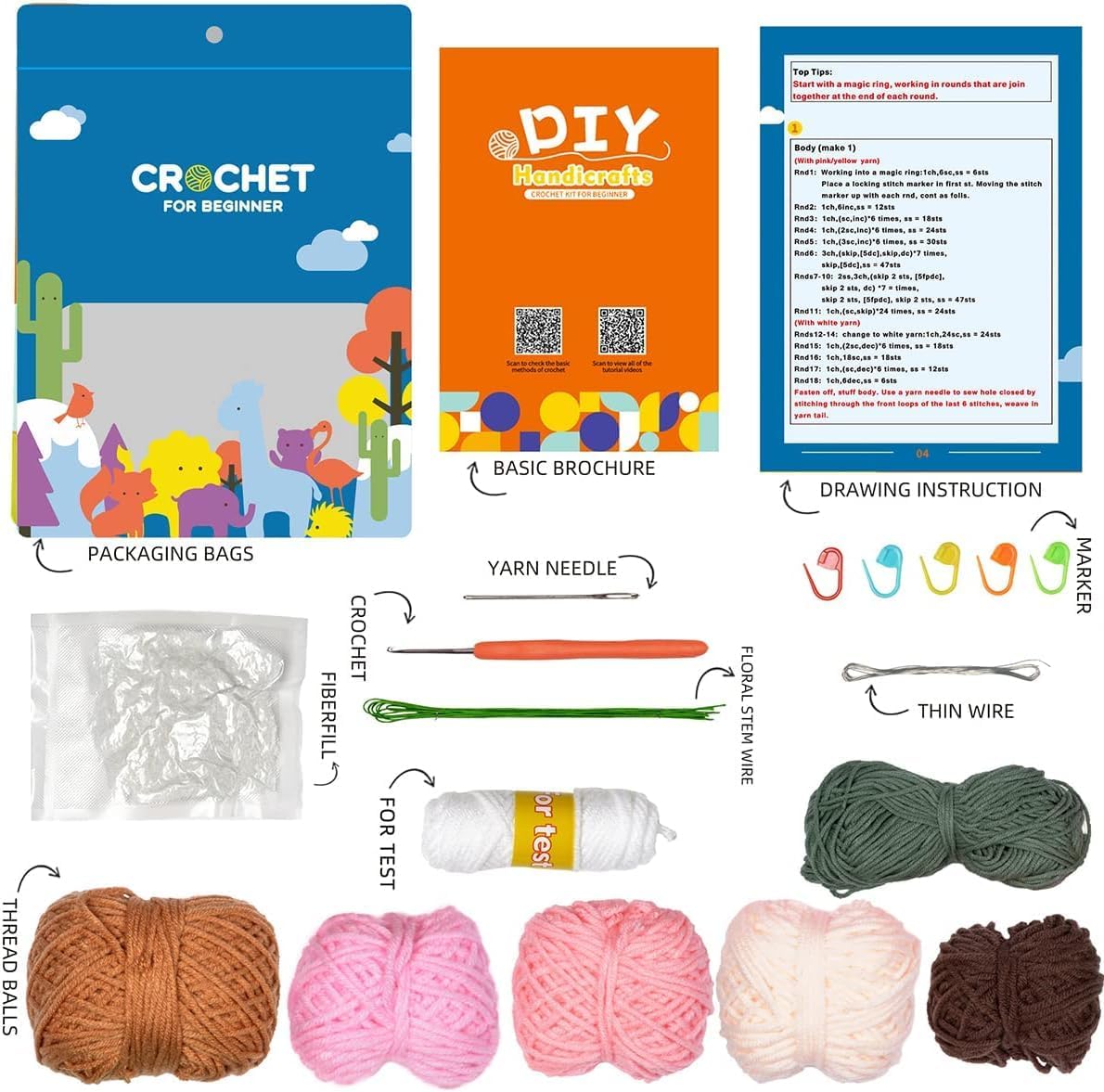 DECOVETTE Crochet Set - Crochet Kit for Beginners & Adults - DIY Crochet Flowers, Sunflowers & Woobles - Multicolour Yarn & Hooks - Non-Foldable