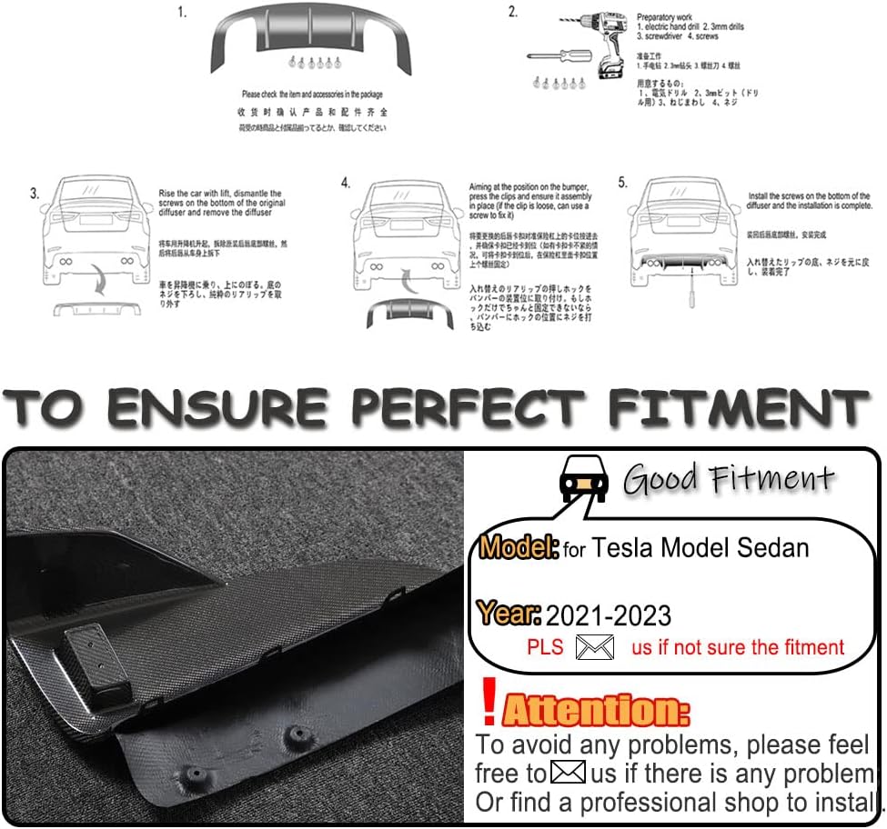 Carbon Fiber Rear Bumper Diffuser Fits for Tesla S Sedan 2021-2023 Lower Bumper Lip Spoiler Body Kit Factory Outlet