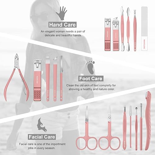 Miniatura 3 de Juego de manicura profesional de pedicura, kit de cortaúñas  18 herramientas de cuidado de uñas  Kit de aseo con lujosa funda de viaje mejorada