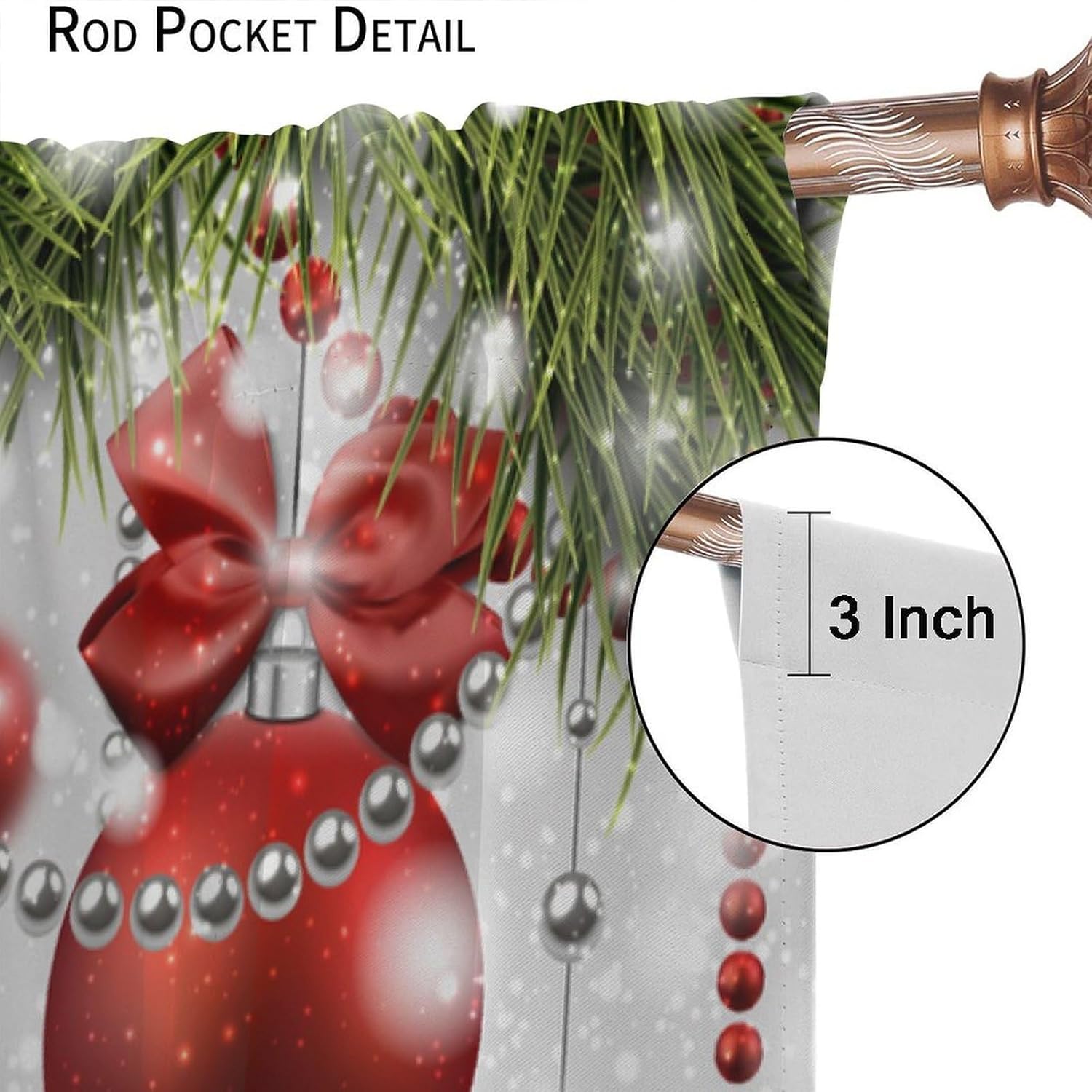 Red Christmas Ball Curtains Pine Winter Snowflake New Year Cookie Man Blackout Rod Pocket Window Treatments for Restaurant Adult Boys Girl Kid Bedroom Living Kitchen Cafe Drapes 42" W X 45" L