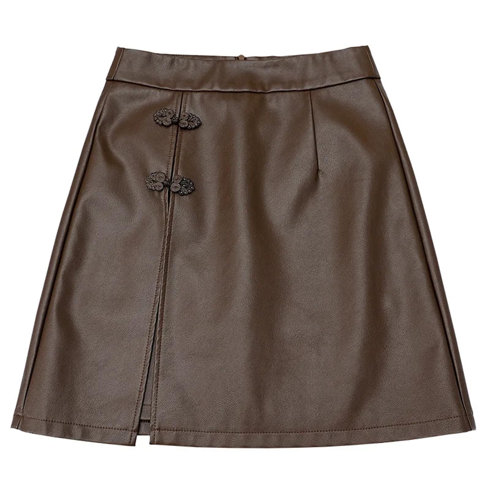 Falda de piel sintética para mujer, elegante falda de invierno, corte entallado, falda acampanada, faldas cortas para mujer