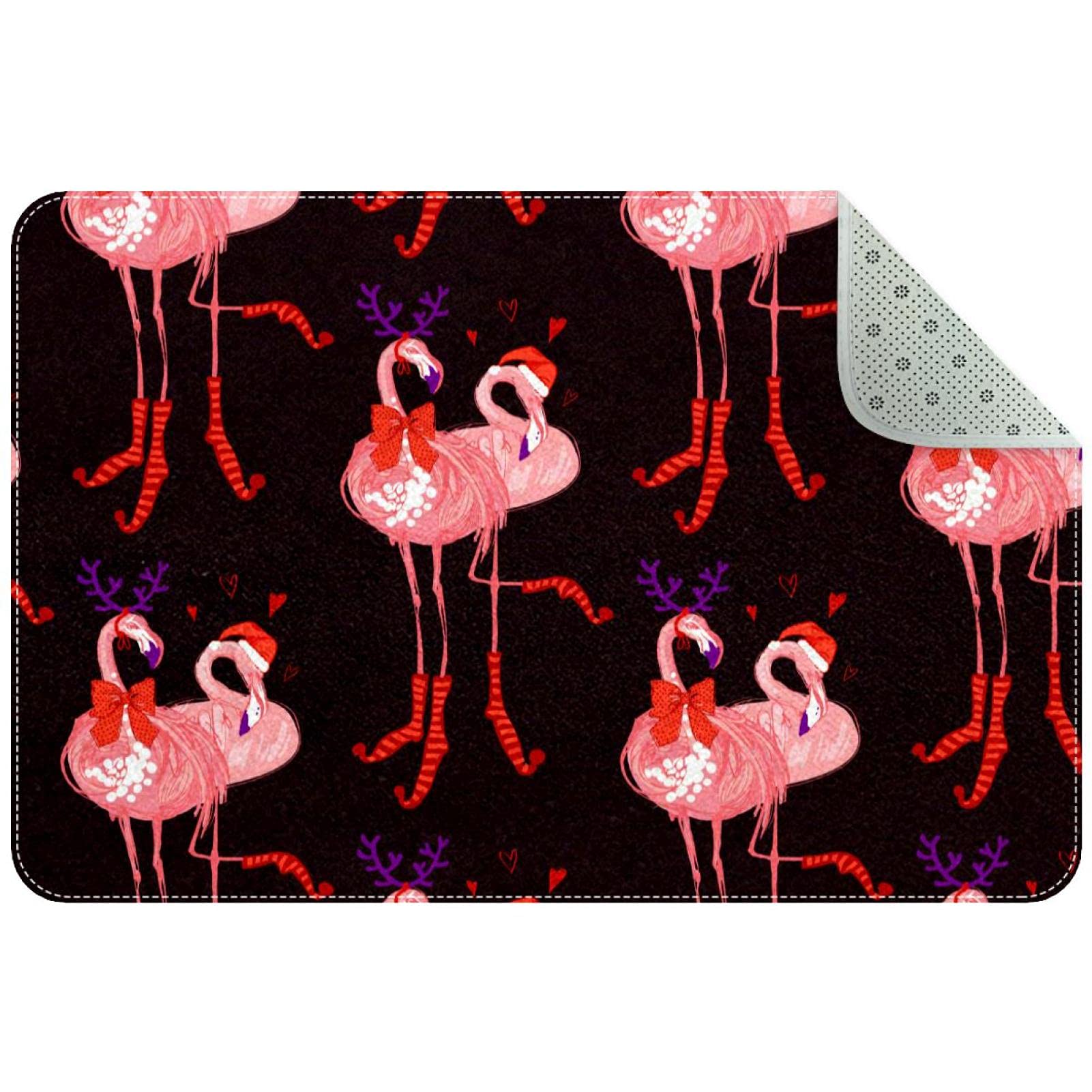 Paillasson flamant rose de Noël antidérapant et durable pour couloir