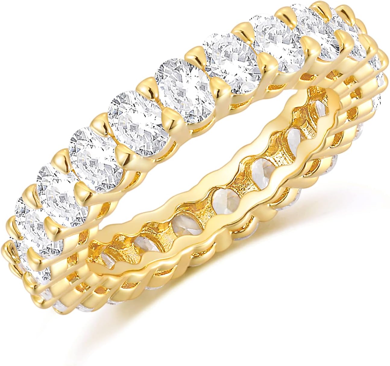 SHINYSOWedding Band for Women Oval Cubic Zirconia Love Ring Engagement Stackable Promise Rings for Her Gold/Silver Size 4-10