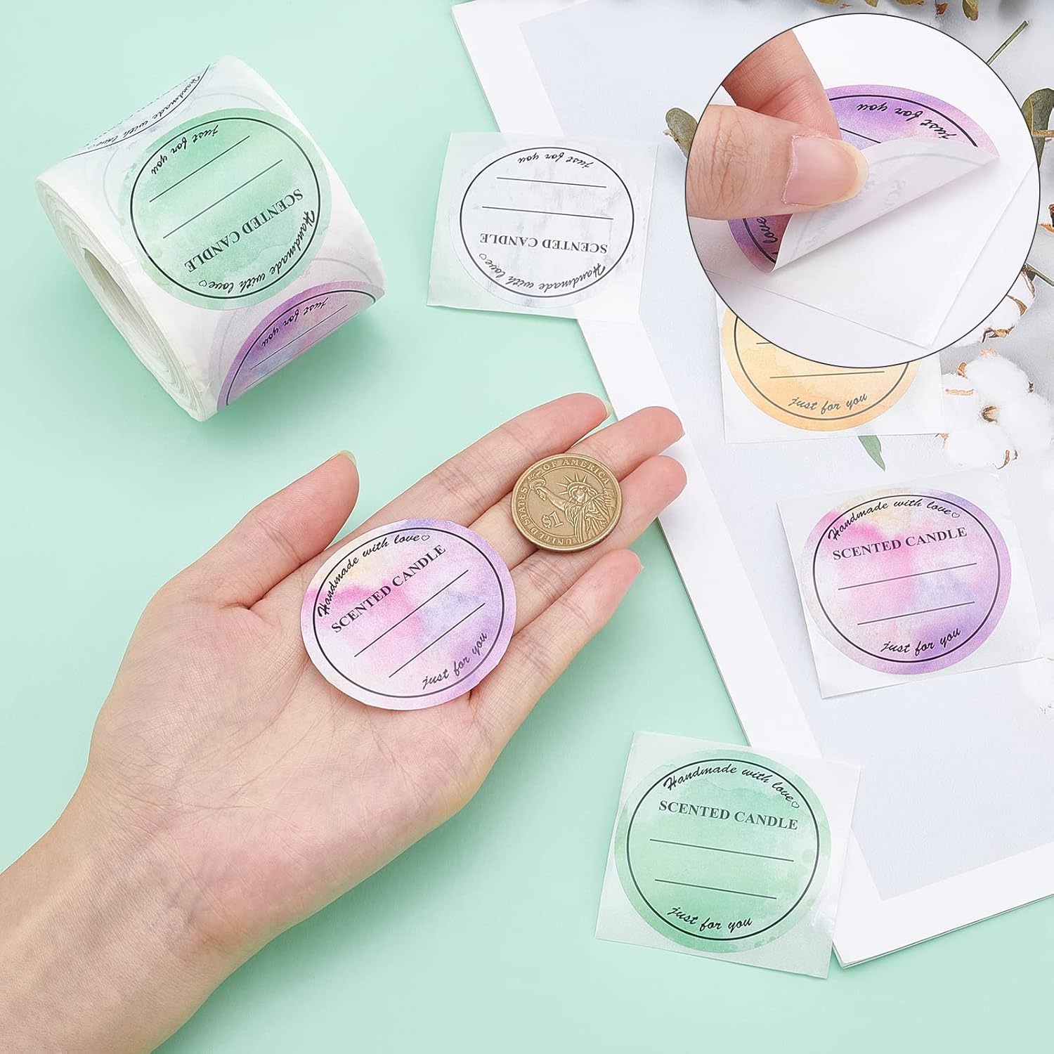 PH PandaHall 2 Inch Candle Stickers, 500pcs Waterproof Scented Candle Labels 4 Colors Handmade Candle Jar Stickers Self Adheisive Candle Labels for Candle Tins, Candle Boxes Packaging - Image 5