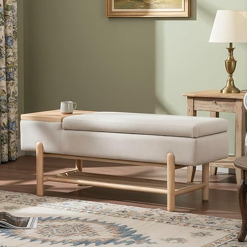 Miniatura 11 de Banco de entrada moderno con almacenamiento, banco otomano tapizado para zapatos, banco de Sherpa con tapa abatible para el extremo de la cama con