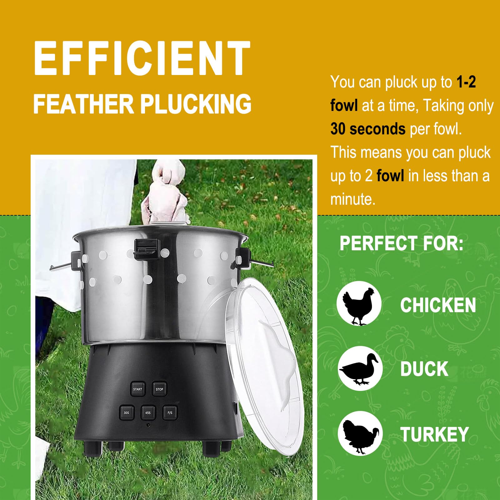 Mini Máquina Desplumadora Eléctrica, Desplumadora De Pollos y Codornices, 5000r/Min de Velocidad con Acero Inoxidable, Granja Agricultura para Eliminación Rápida de Plumas