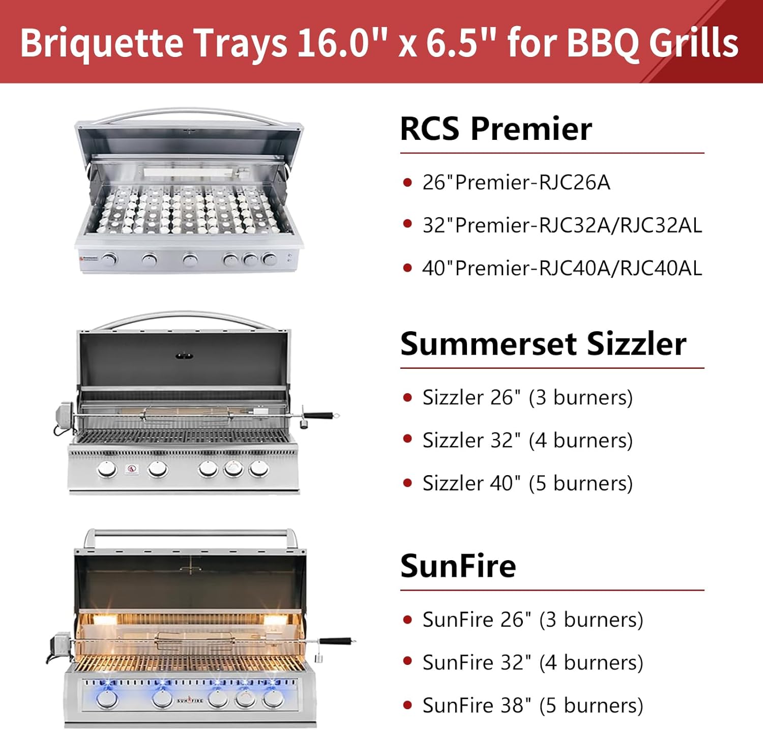 16" Briquettes Tray for Summerset Sizzler 26" 32" 40" Grill, Parts for RCS Premier RJC009P RJC32A RJC26A RJC40A RJC32AL RJC40AL Grill Briquettes Heat Plates, 4 Packs 16 x 6.5 Sizzler Plates