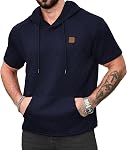 AIYINO Men's Short Sleeve Hoodies Textured Knit Pullover Casual Lightweight Hooded Sweatshirt with Kangaroo Pocket