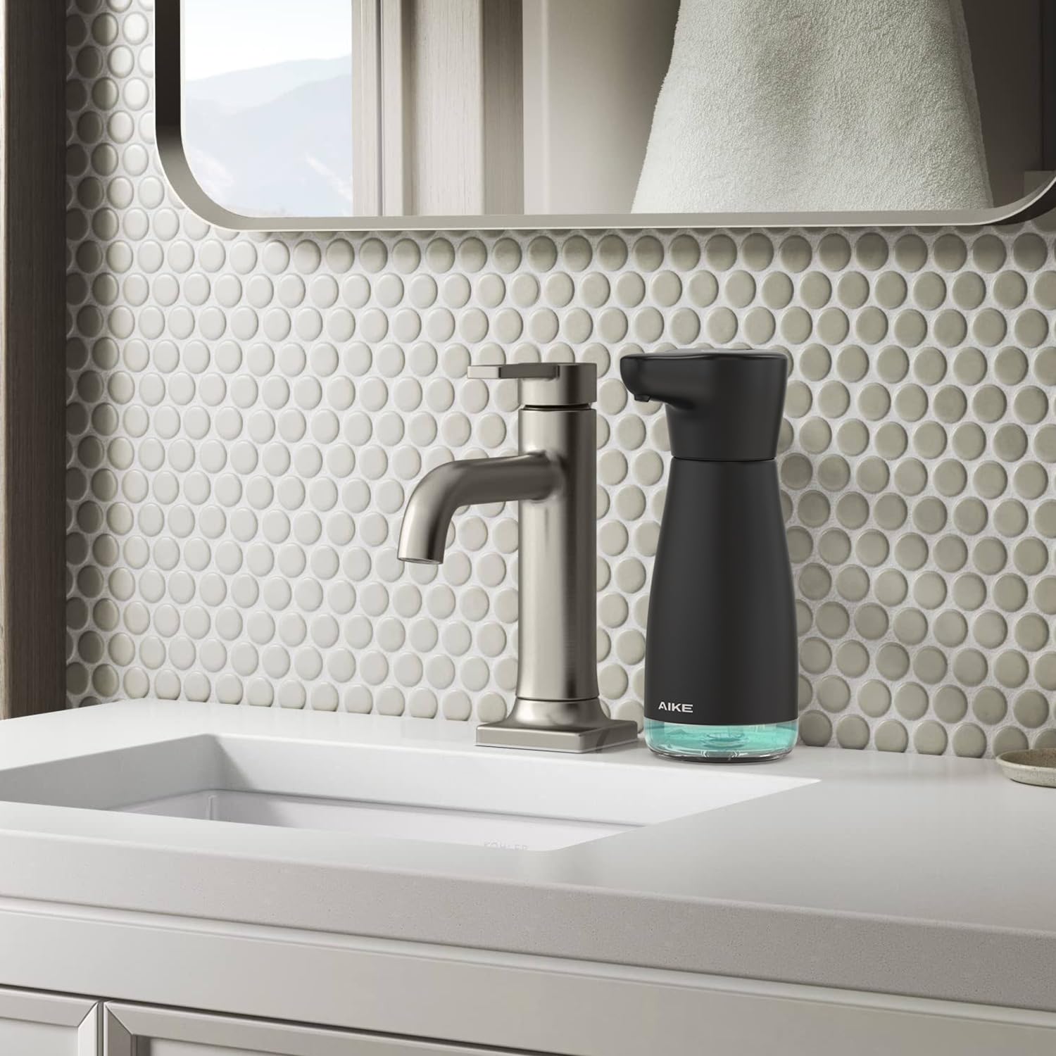 AIKE Dispenser di Sapone Automatico Con Connettori Magnetici USB, 420 ml in Acciaio Inossidabile per Cucina e Bagno, Impermeabile IPX7