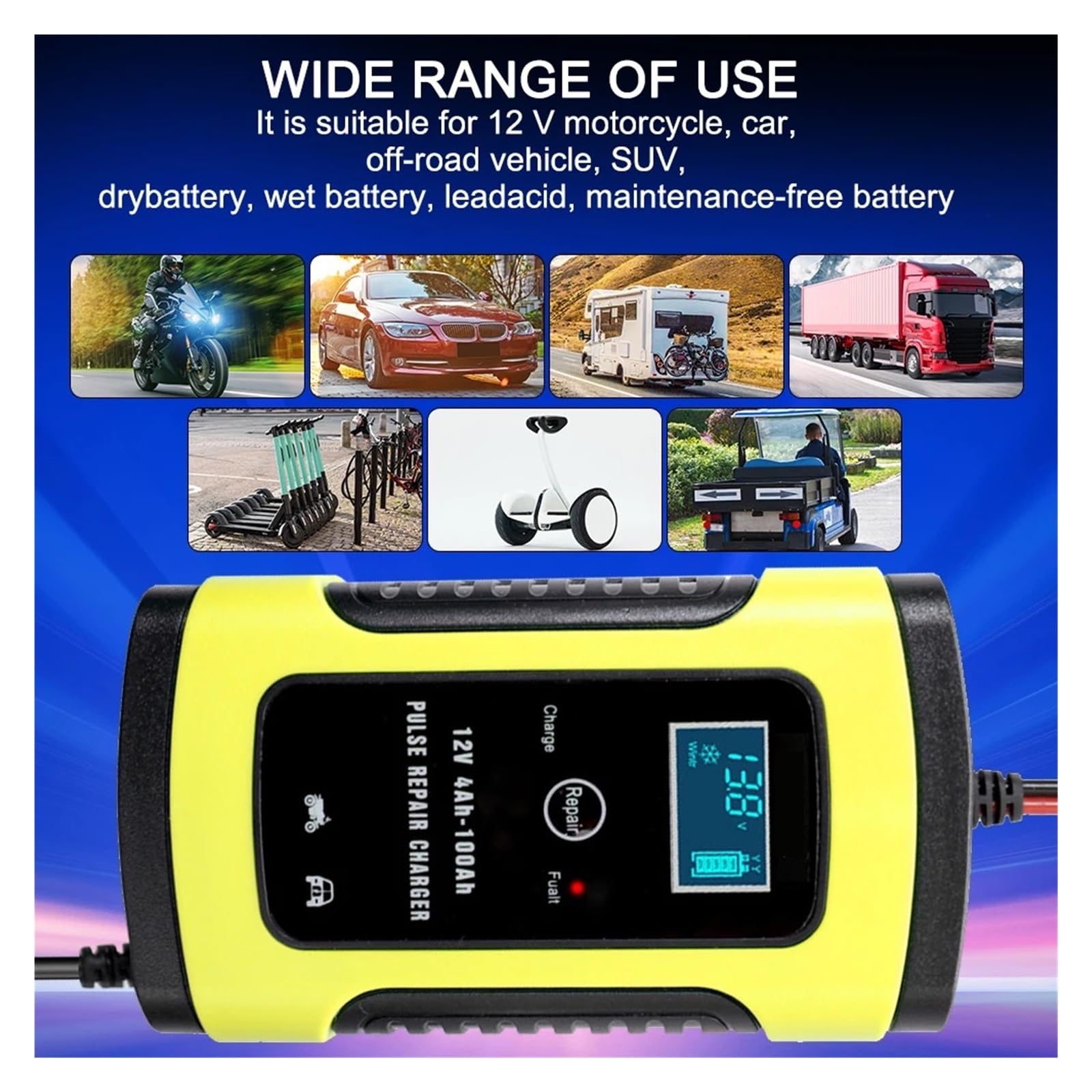Cargador De Batería Automotriz 12v Y 6A, Carga Rápida Inteligente, Pantalla Digital, Reparación Pulso For Gel AGM, Ácido Plomo Húmedo Potente Carga Rápida(Pink)