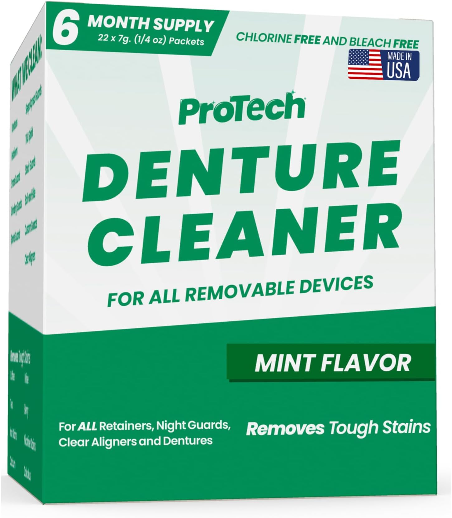 Pro Tech Retainer Cleaner - 180-220 Cleanings (0.17 Per Cleaning) 22 Pack/6 Month Supply - For Clear Aligners, Dentures, Retainers, Mouth Guards & Night Guards - Cleaning Crystals, Mint
