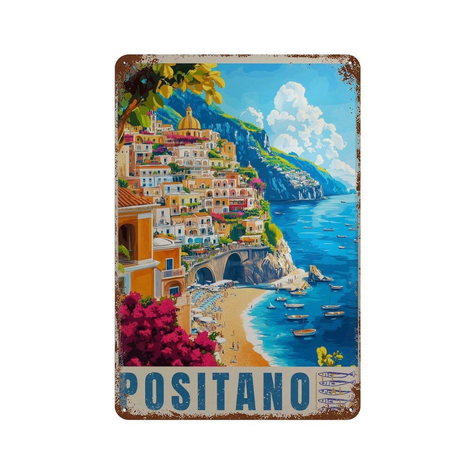 xiaoxiaoshen Positano Italy Travel Amalfi Coast Wall Decor Art Metal Tin Poster Modern Home Decor Art Home Bar Shop Decorations Vintage Sign 30x20cm