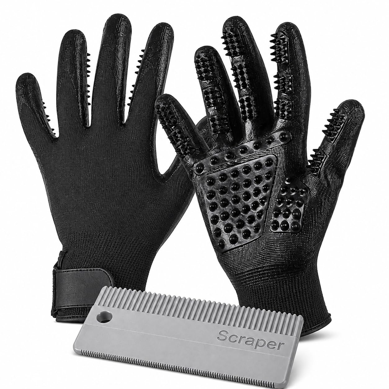 Pet Grooming Gloves & Hair Remover Scraper – Removes Pet Hair in Seconds | 2-in-1 Deshedding Brush for Dogs & Cats | No More Fur on Sofa, Carpet & Furniture