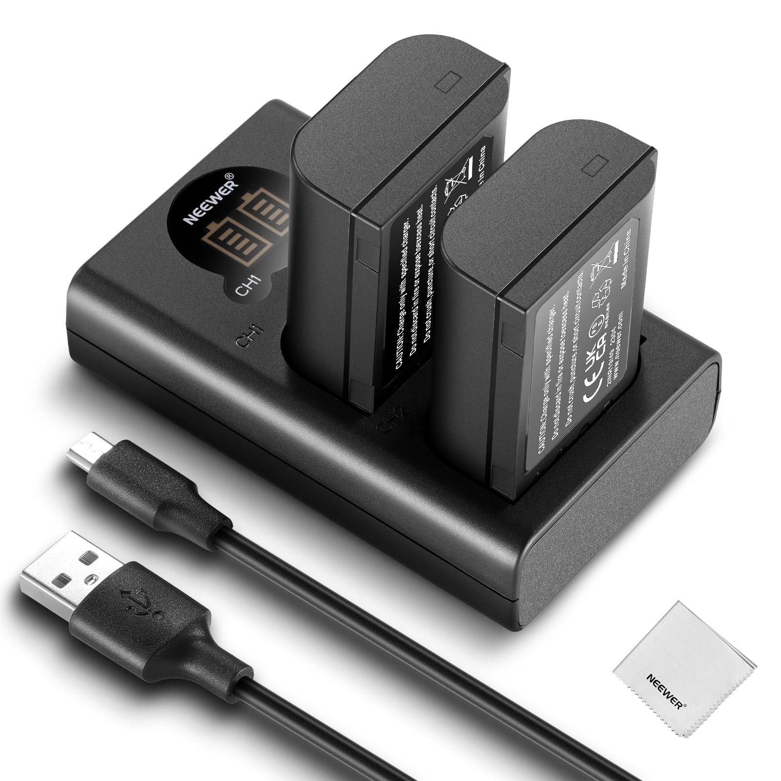 NEEWER DMW-BLK22 Set Batteria Ricambio e Caricabatterie, 2 Battery 2400mAh, Caricatore USB a 2 Canale, Panno Pulizia, Compatibile con Panasonic Lumix DC-S5 DC-S5II DC-S5IIX GH5 II GH6 S5II S5M2 Camera