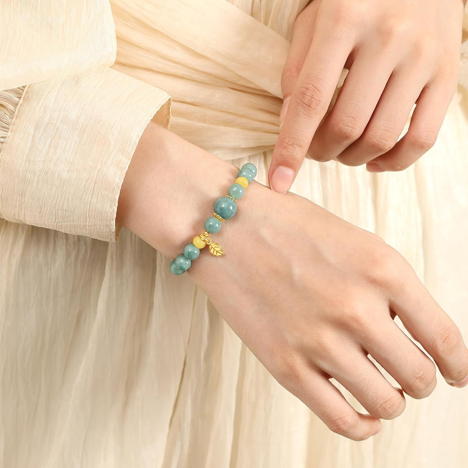 Jade Bracelet for Women, Natural Blue Green Real Jadeite Handmade Beaded Bracelets,Prosperity Good Luck Feng Shui 14K Gold Jade Bangle Jewelry,Suitable for Christmas,Mother, Valentine's - Image 5