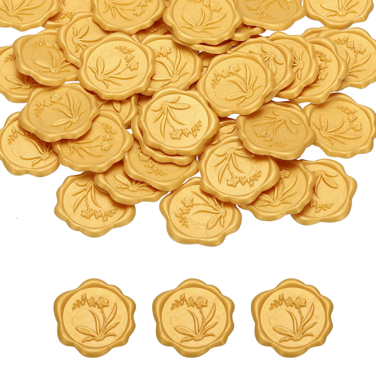 PATIKIL Wax Seal Stickers, 100 Pcs Envelope Seal Stickers, Self-Adhesive Wax Stamp Wedding Invitation Accessories for Wedding Party Birthday Gift Wrapping Anniversary, Golden Yellow