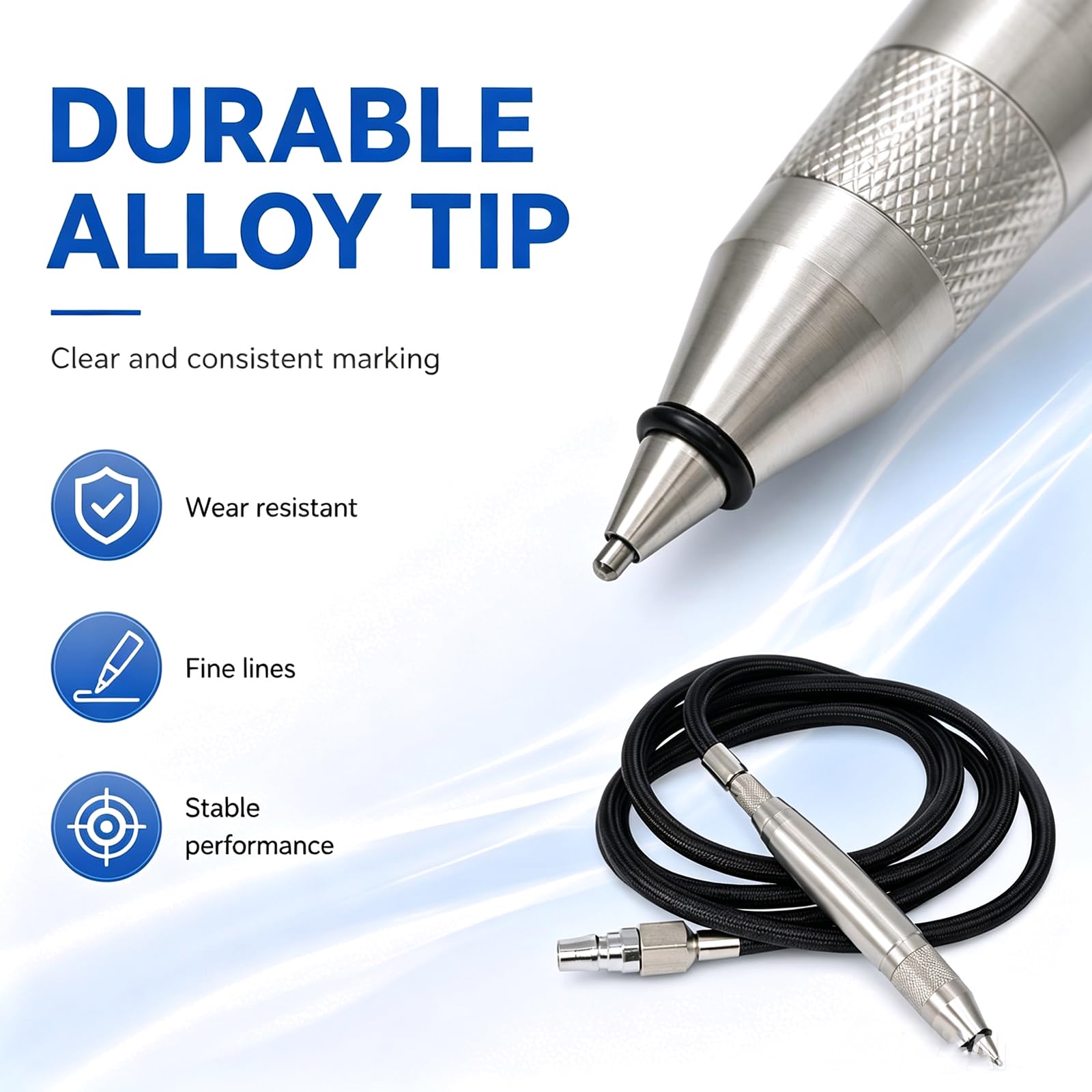 Stylo de gravure pneumatique, outil de gravure de précision pour métal, pierre, verre, bijoux – Fréquence de vibration de 3400/min, entrée d'air de 0,6 cm, pression de fonctionnement de 0,8 MPa