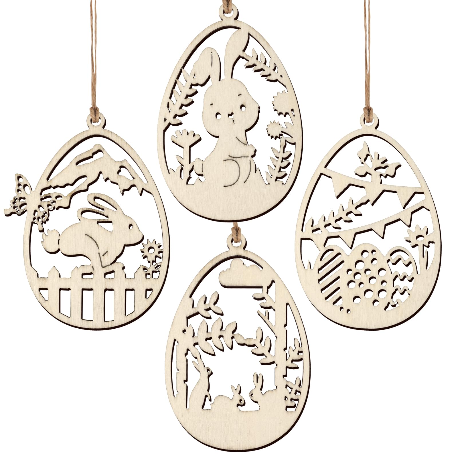 COLOFALLA 12pcs Decoración Pascua Huevos de Pascua Madera para Pintar Colorear Manualidades Niños Adornos Colgantes