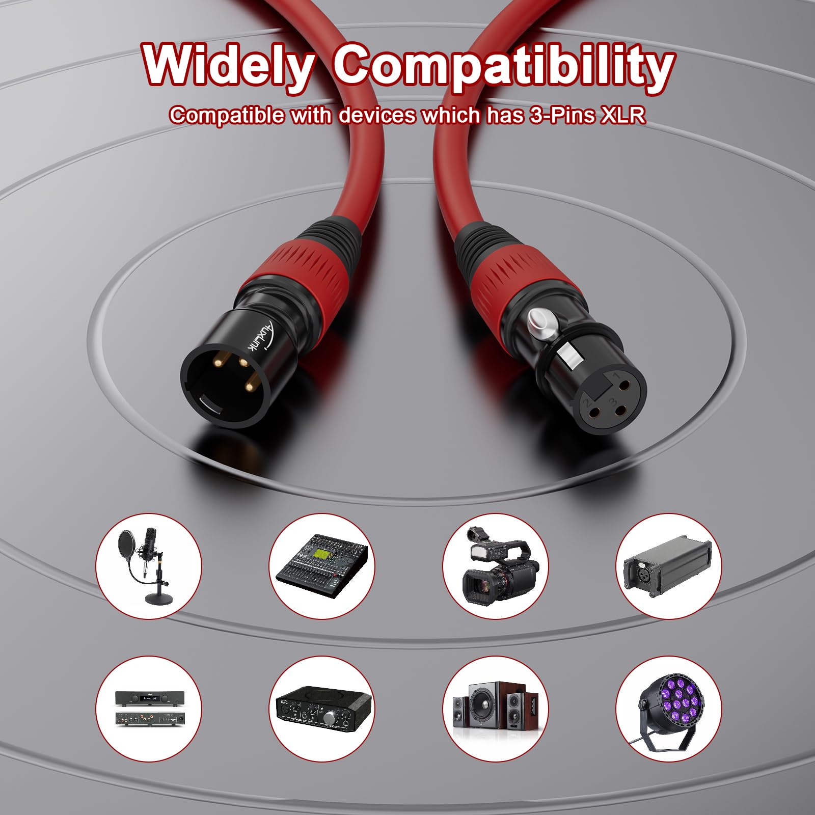 XLR-Kabel, XLR-Stecker auf Buchse, 3 m, vergoldetes 3-poliges Mikrofonkabel, farbcodiertes Kabel, 2 Stück