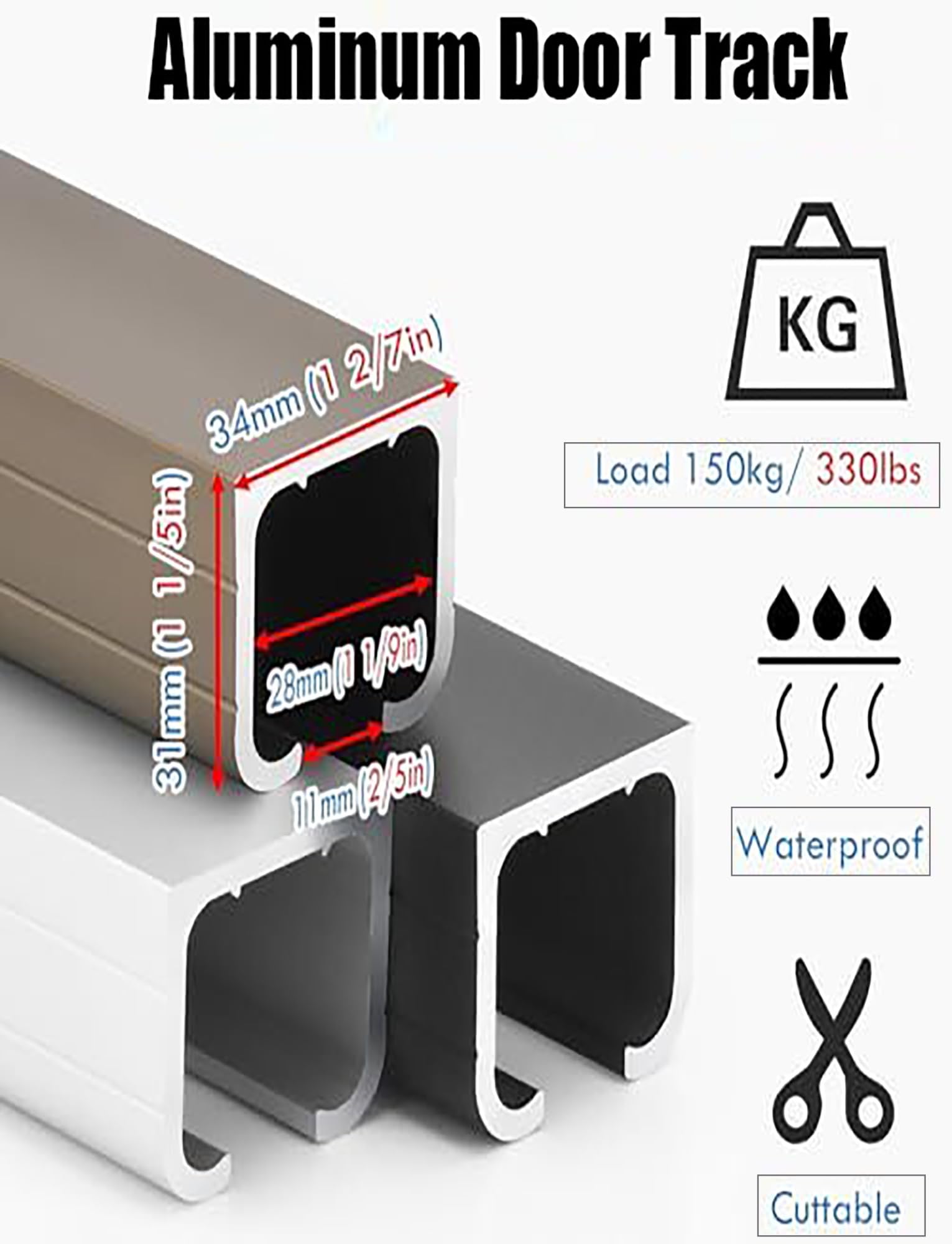 Generico Kit Binario per Porta Scorrevole in Alluminio, Binario per Porta a Scomparsa Nascosta, Kit Ferramenta per Porte Scorrevoli in Vetro per Doccia e Armadio (120cm)