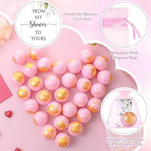 Miniatura 3 de Heigble 30 juegos de bombas de baño rosadas, regalos de despedida de soltera para invitados, baby shower, bombas de baño envueltas individualmente