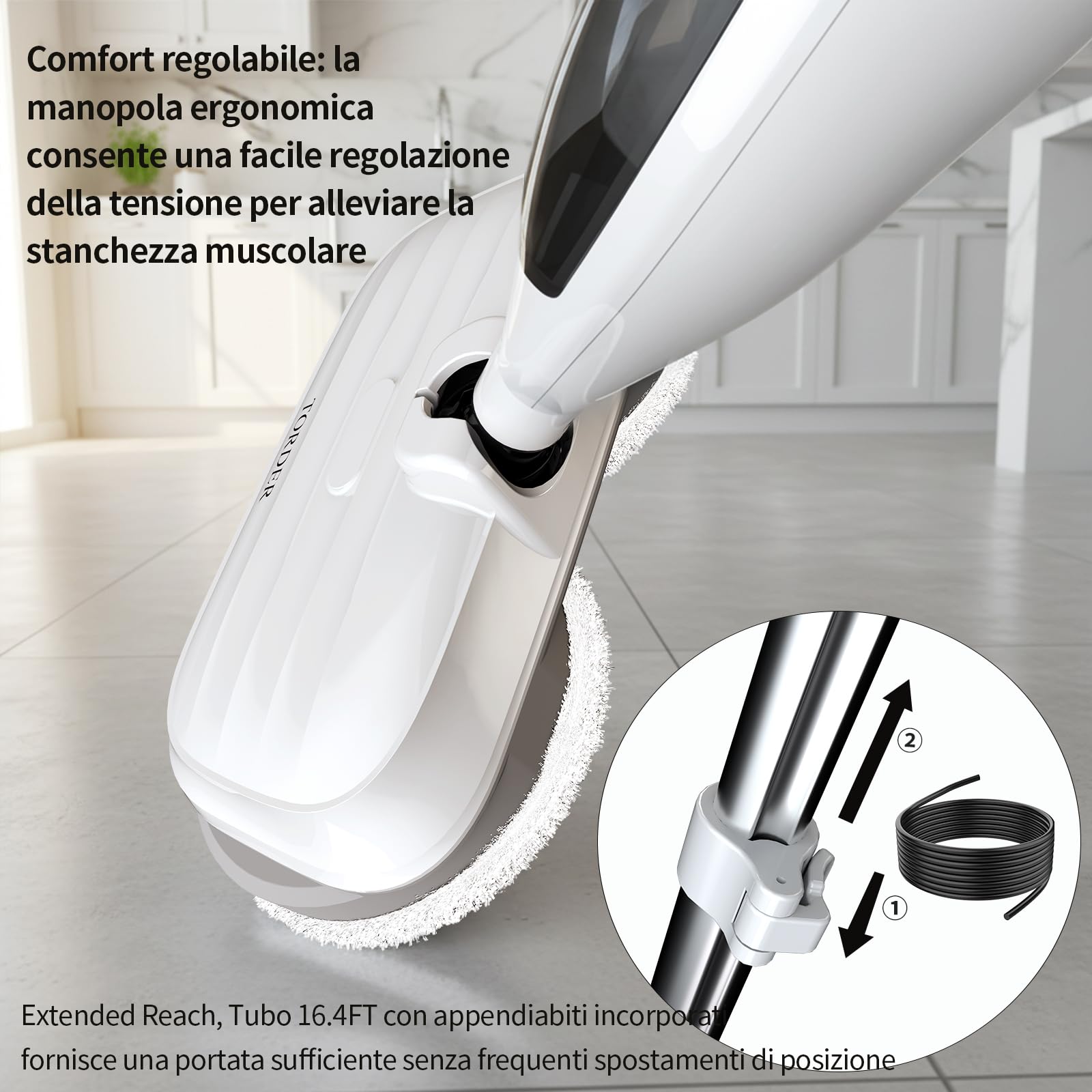 Steam Mop, lavapavimenti a Vapore per la Pulizia, pulitore a Vapore Portatile Multiuso, 13 Accessori, per Pavimenti in Legno, Laminato, Vinile, Piastrelle, Marmo