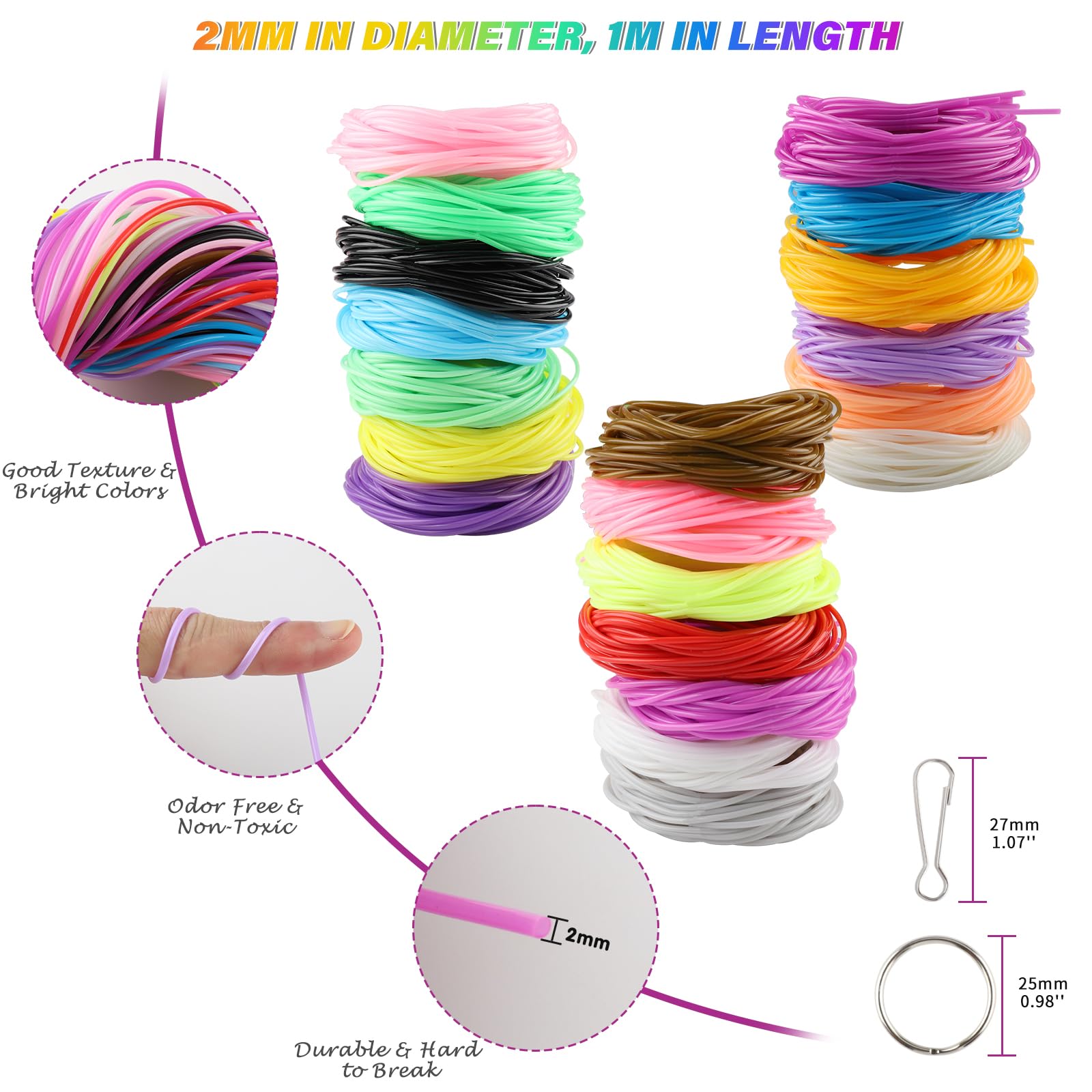 Beihre Scoubidou Fili 200 Pezzi Colorati Plastica e Tessuto per Bracciali Pendenti Collane Portachiavi