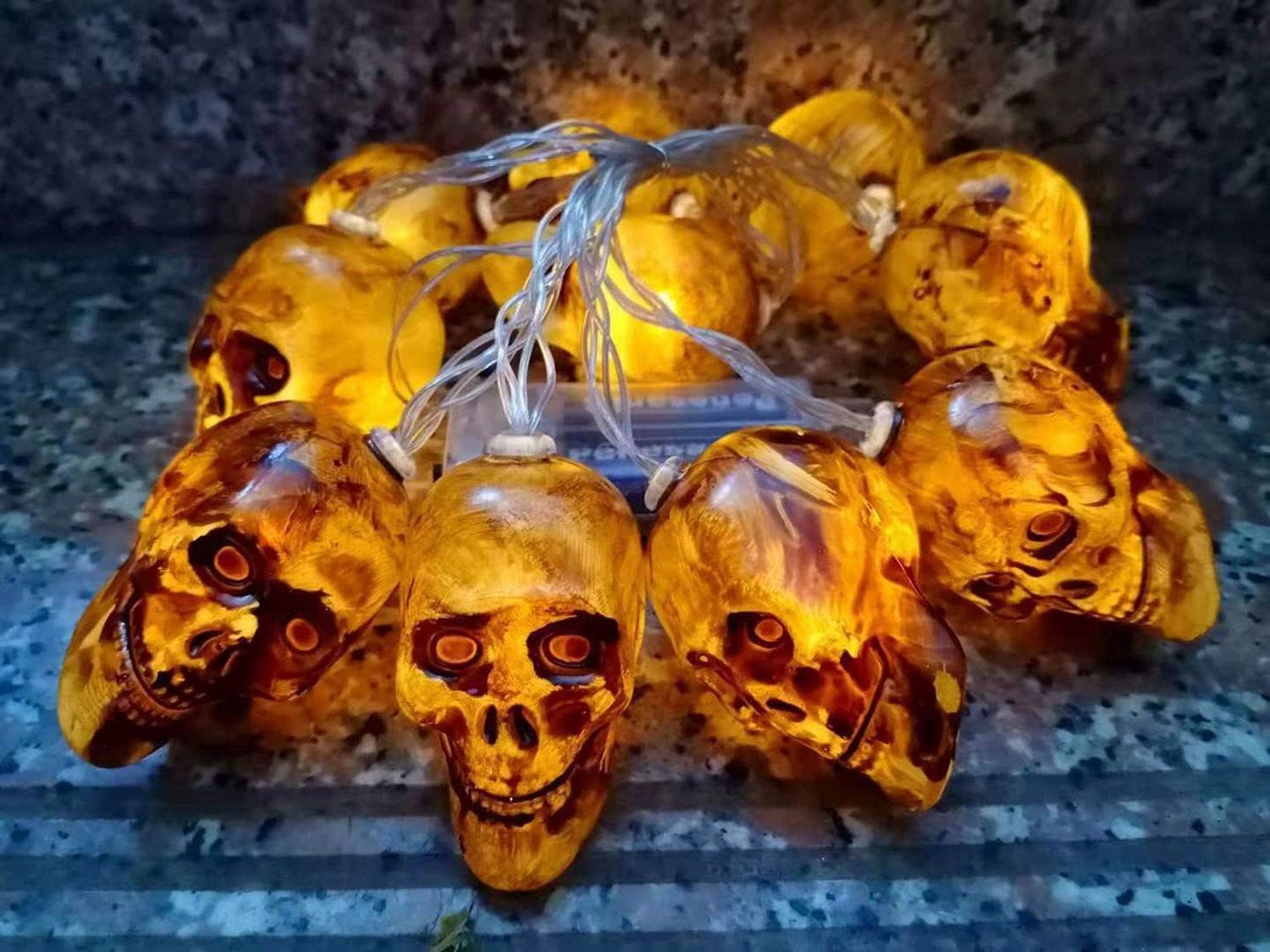 Halloween Fairy Lights Halloween LED Skull String Lights 1.5m 10 LED Halloween Decoration Battery Operated Indoor Outdoor Yard Decoration