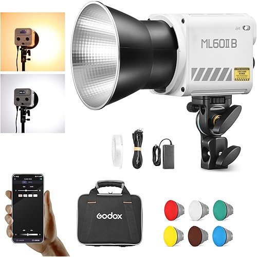 Godox70W LED Video Light ML60IIBi,2800-5600K,CRI 96+ TLCI97+ 13000LUX,Portable Continous Output Lighting for Studio Live Streaming Video Recording, Wedding,Indoor & Outdoor Shooting...