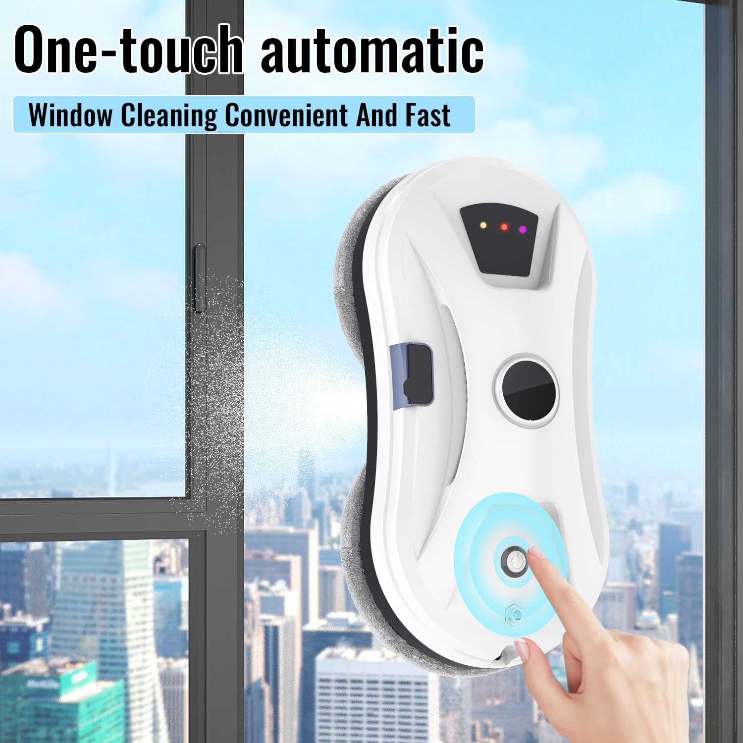Robot Laveur de Vitre, 5600Pa Laveur de Vitre Automatique avec Fonction de Pulvérisation, Navigation Intelligente, 3 Modes de Nettoyage, Corde de Sécurité et UPS, pour Fenêtres, Verre, Miroirs