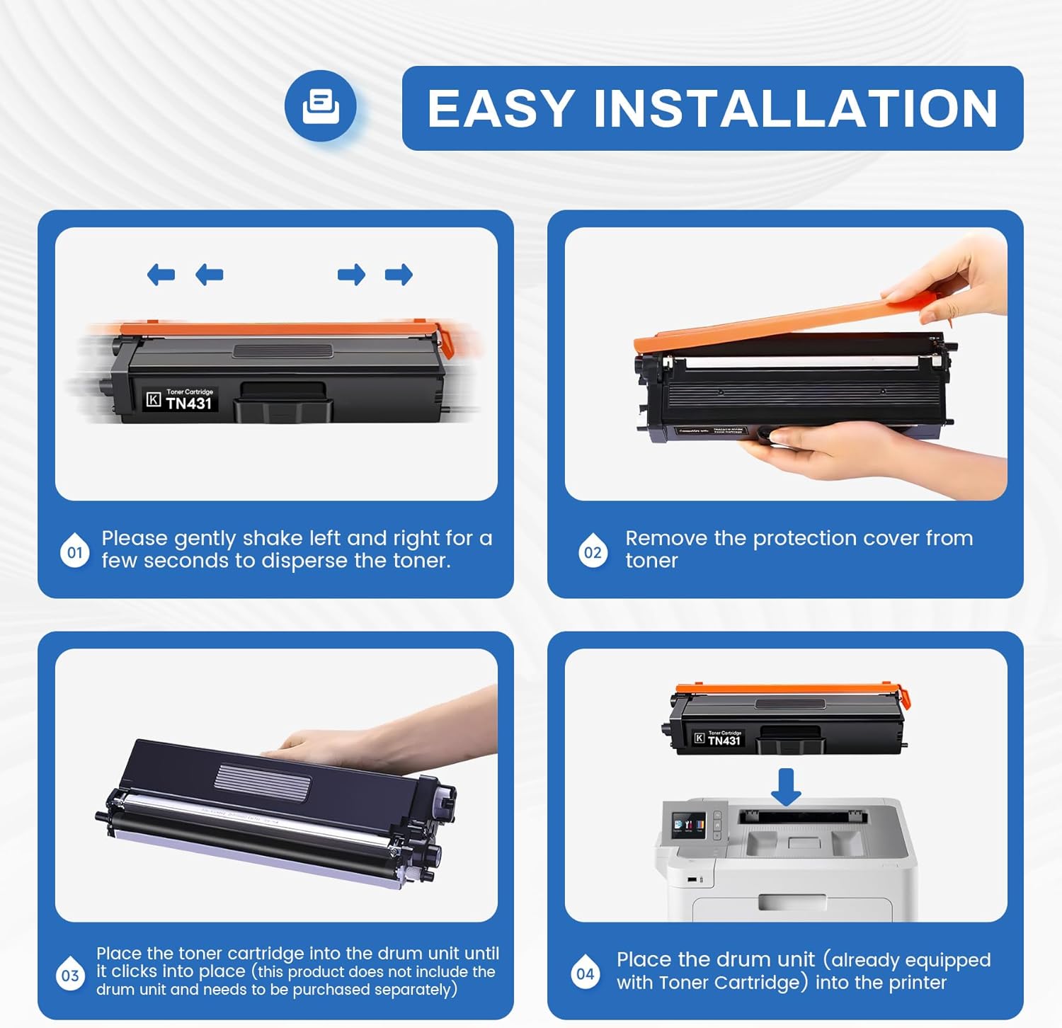 TN-431 TN431 Toner Cartridge 4-Pack Compatible TN431BK TN431C TN431M TN431Y Replacement for Brother TN431 TN-431 MFC-L8900CDW MFC-L8610CDW MFC-L9570CDW HL-L8360CDW Printer . thumbnail
