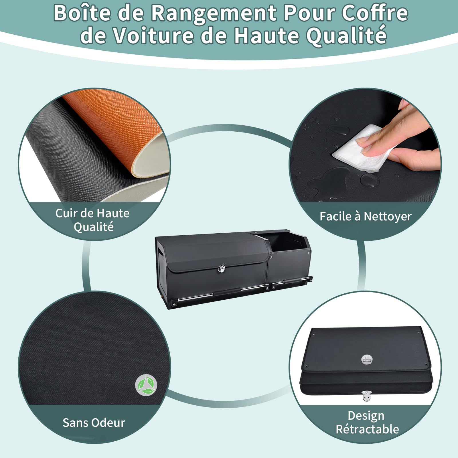Rangement Coffre de Voiture, organisateur coffre voiture En Cuir pliable Avec Couvercle Et Poignée Robuste organisateur de coffre de voiture Et Stockage pour SUV (92 * 29 * 31cm)