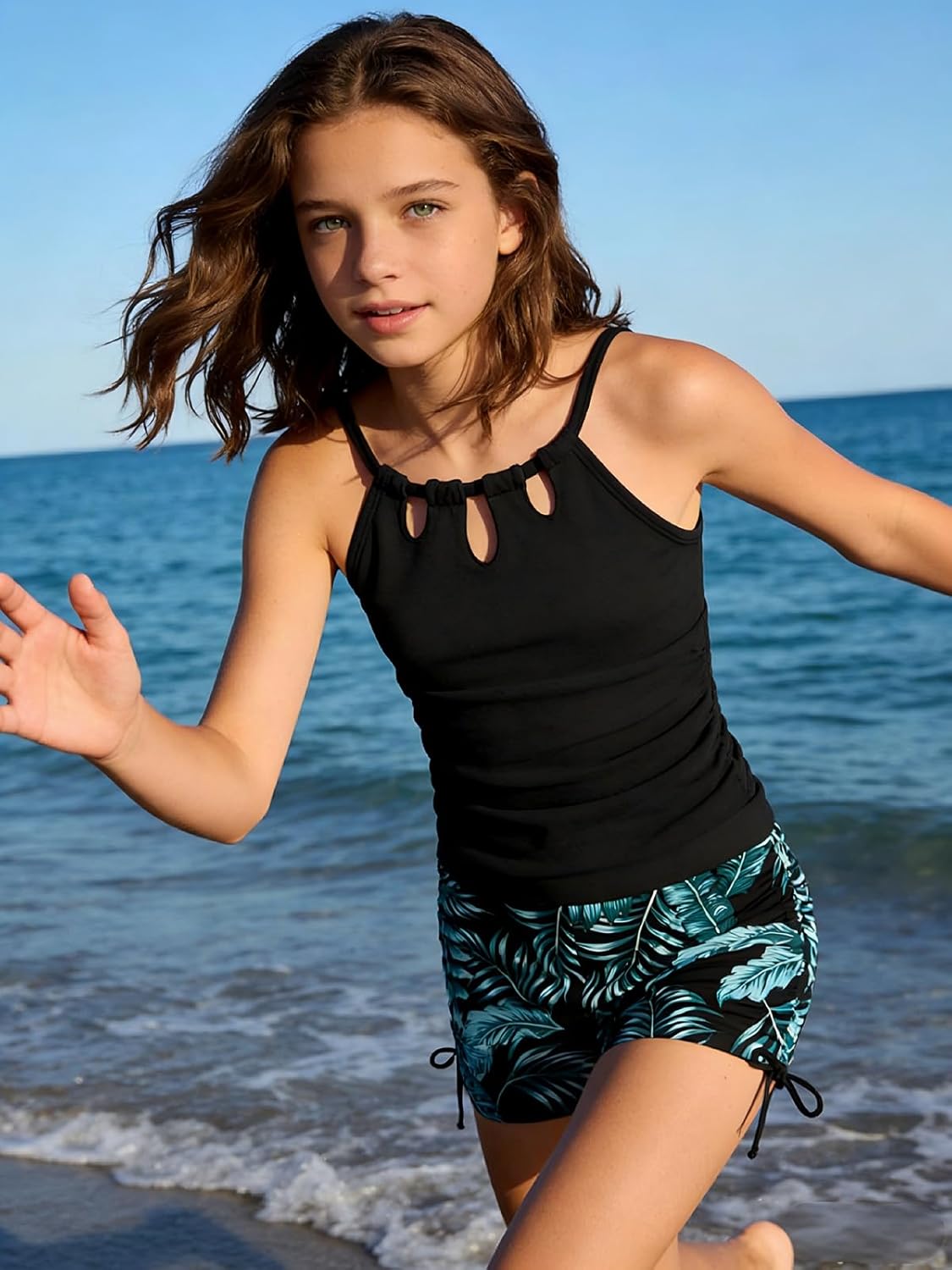 Girls Swimsuit Cutout Bathing Suit Two Piece Swimsuits for Teen Girls Tankini Swimwear Set High Waisted 11-15 Years - Image 3