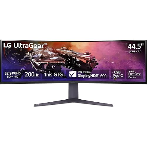 LG 45GR75DC-B Ultragear Curved Gaming Monitor 45-Inch 32:9 Dual QHD 1ms 200Hz VESA DisplayHDR 600 with DCI-P3 95% AMD FreeSync Premium Pro Enhanced Gaming GUI DTS HP:X 3-Way Adjustable Stand - Black