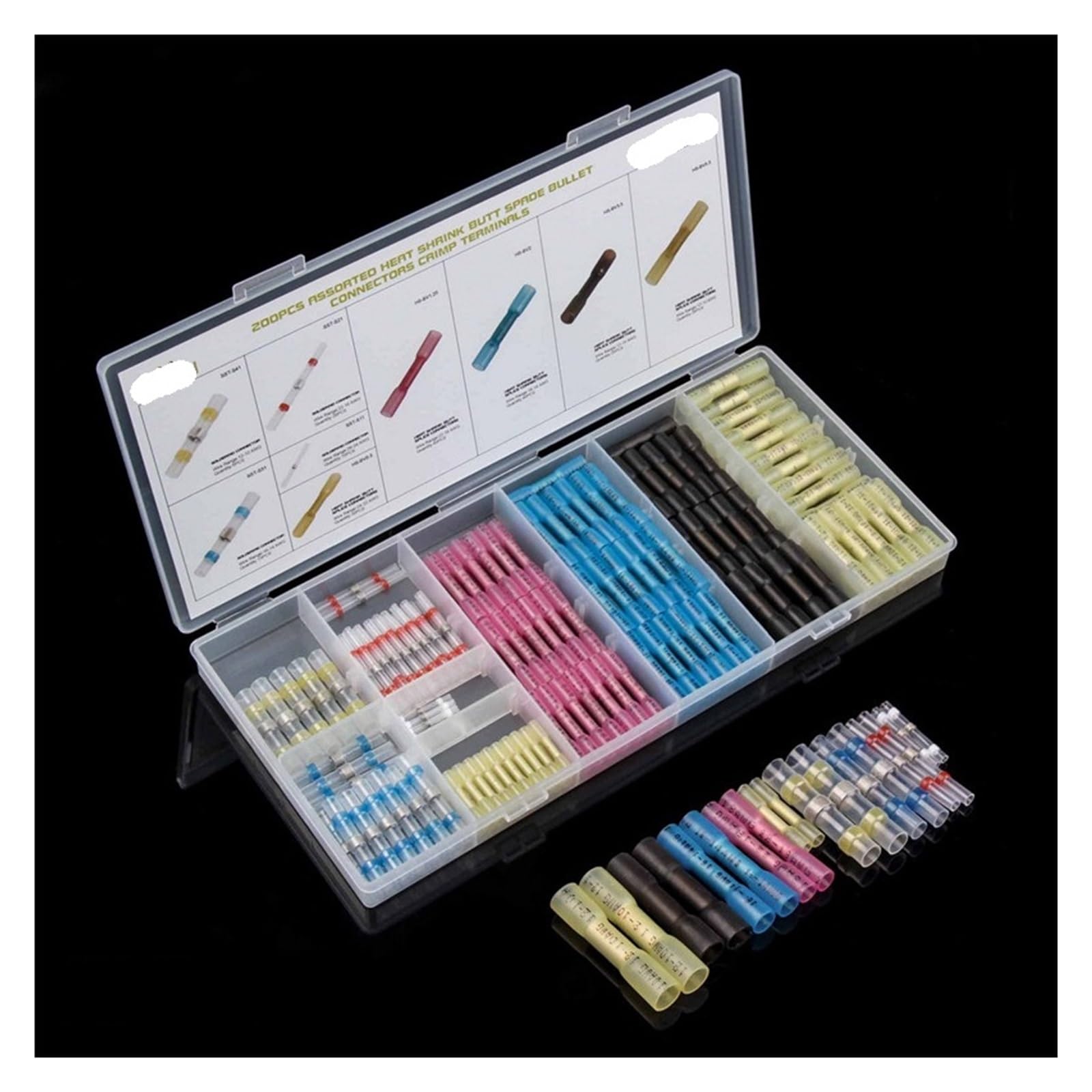 BYLSAGWHT 200Pcs Thicken Wire Heat Shrink Butt Splice Connectors 5Sizes Solder Sleeve Cable Splice Crimp Terminals AWG 22-10 Kit