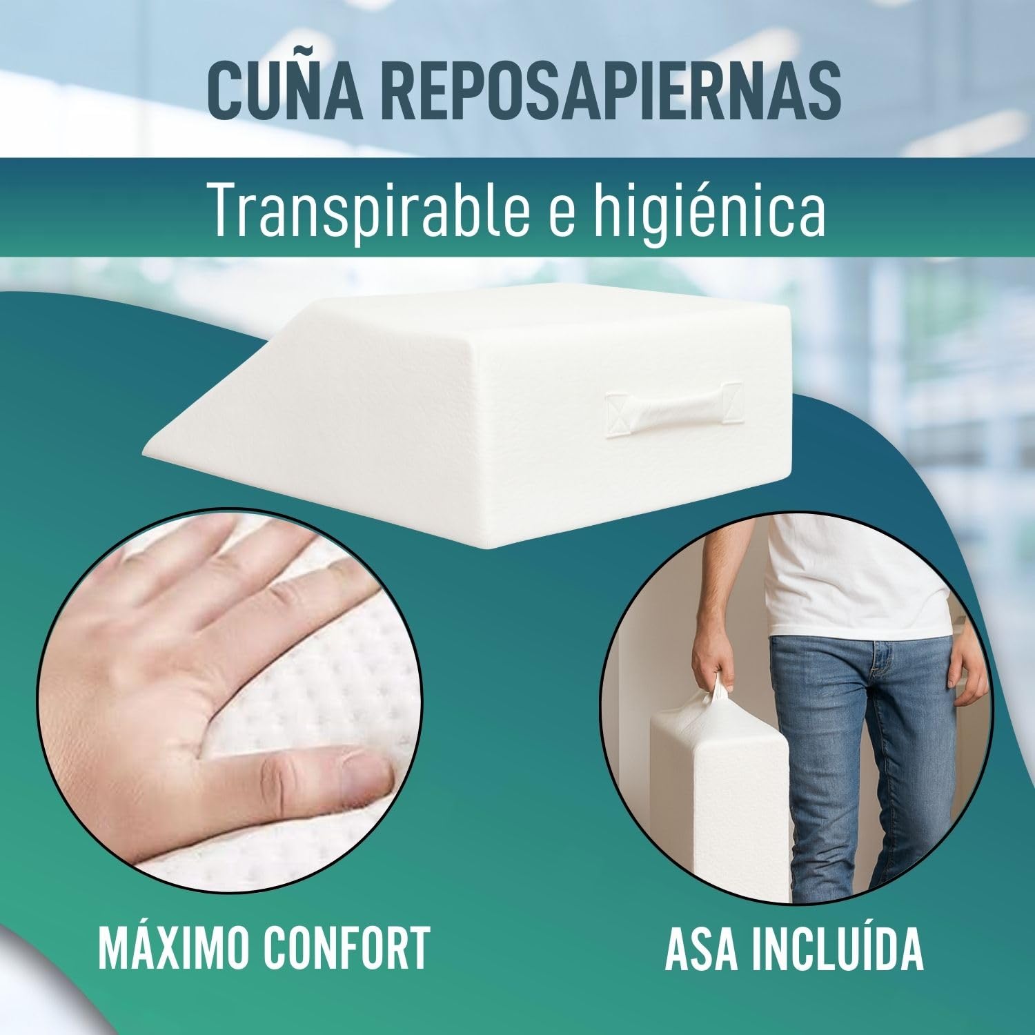 OrtoPrime Almohada Piernas Elevadas con Varices Cojín Reposapiernas VISCOELÁSTICO Cojín Elevador piernas ORTOPÉDICO Almohada Piernas Dormir Cuña piernas Cansadas - Cojín Piernas Hinchadas