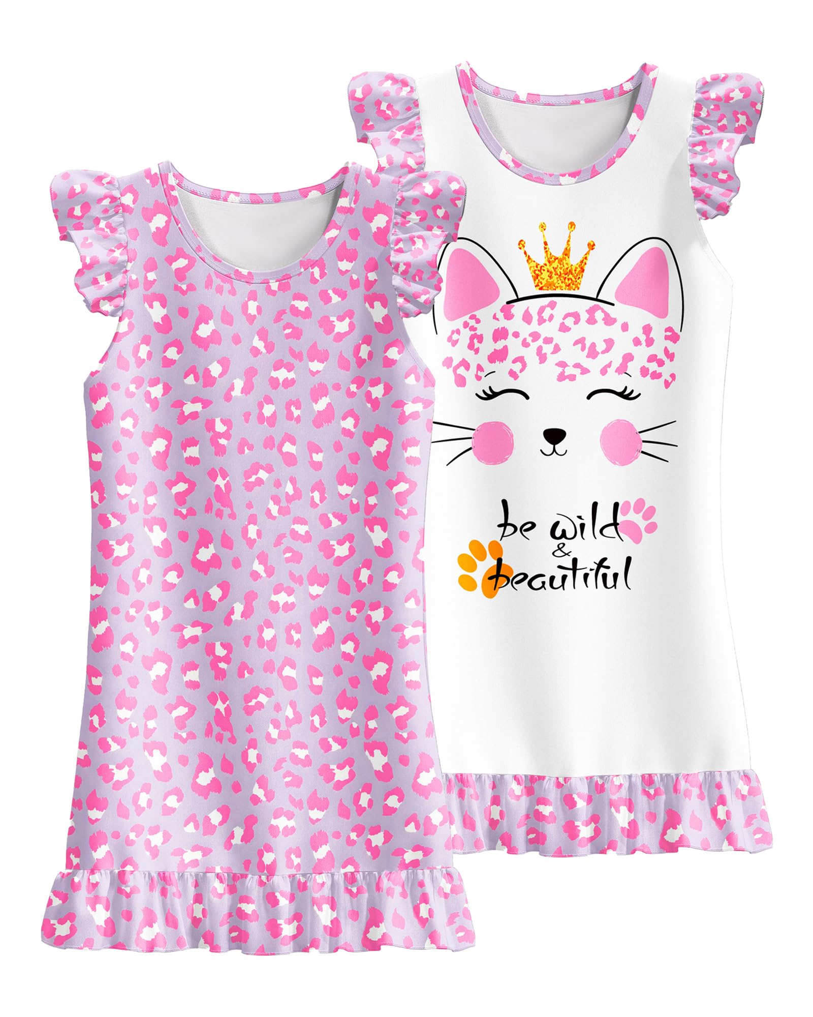 LQSZ Girls Nightgowns Soft Toddler Princess Pajamas Dress for Kids 2pcs