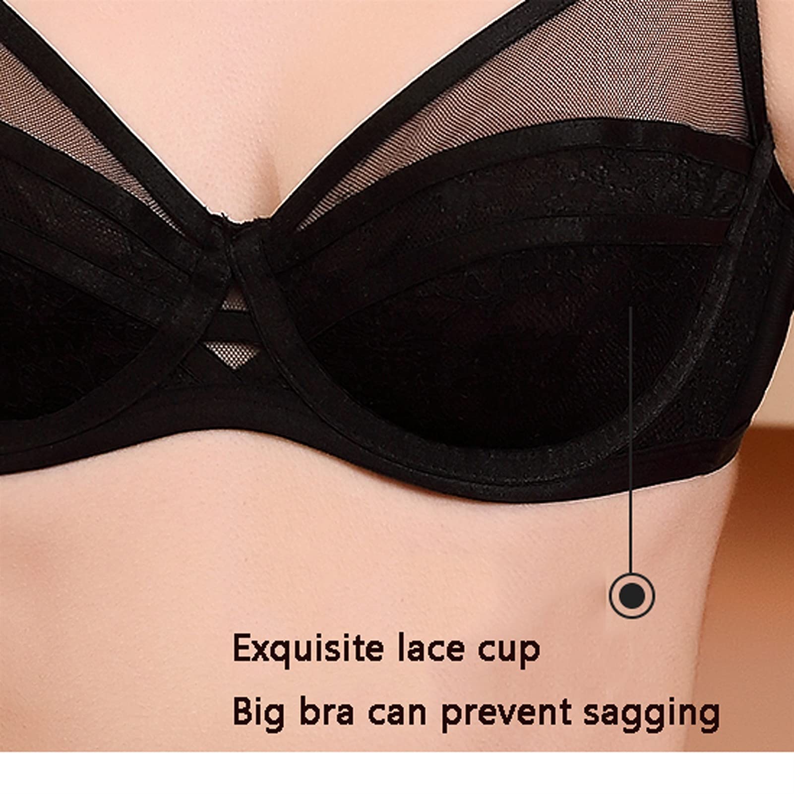 Damskie biustonosze minimizer, klasyczny biustonosz na co dzień, koronka z fiszbinami duży rozmiar pełne pokrycie niewyściełane Bralette (kolor: Czarny, rozmiar: 95D)