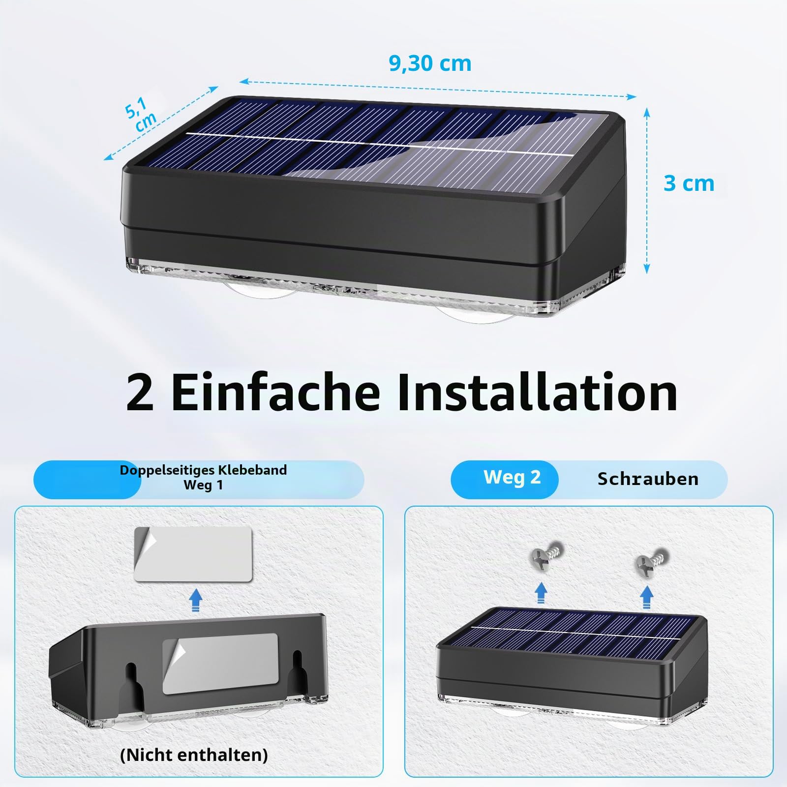 VOLISUN 12 Stück solarlampen für außen, 10 Farben & farbwechselnde Solar Wandleuchte Aussen IP65 Wasserdicht, RGB Heller Solarlampen für Außen Wand für Garten, Pools, Haus, Deck, Porch (Schwarz) | 2 LED-Downlight, IP65 wasserdicht, 10 Farben und 12 Modi,