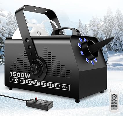 1500W Snow Machine Snowflake Maker - Artificial Fake Snow Machine with 8LED RGB Lights by Wired & Wireless Remote Snow Volume for Outdoor Christmas Party Wedding Fiestas Holiday Stage Effects