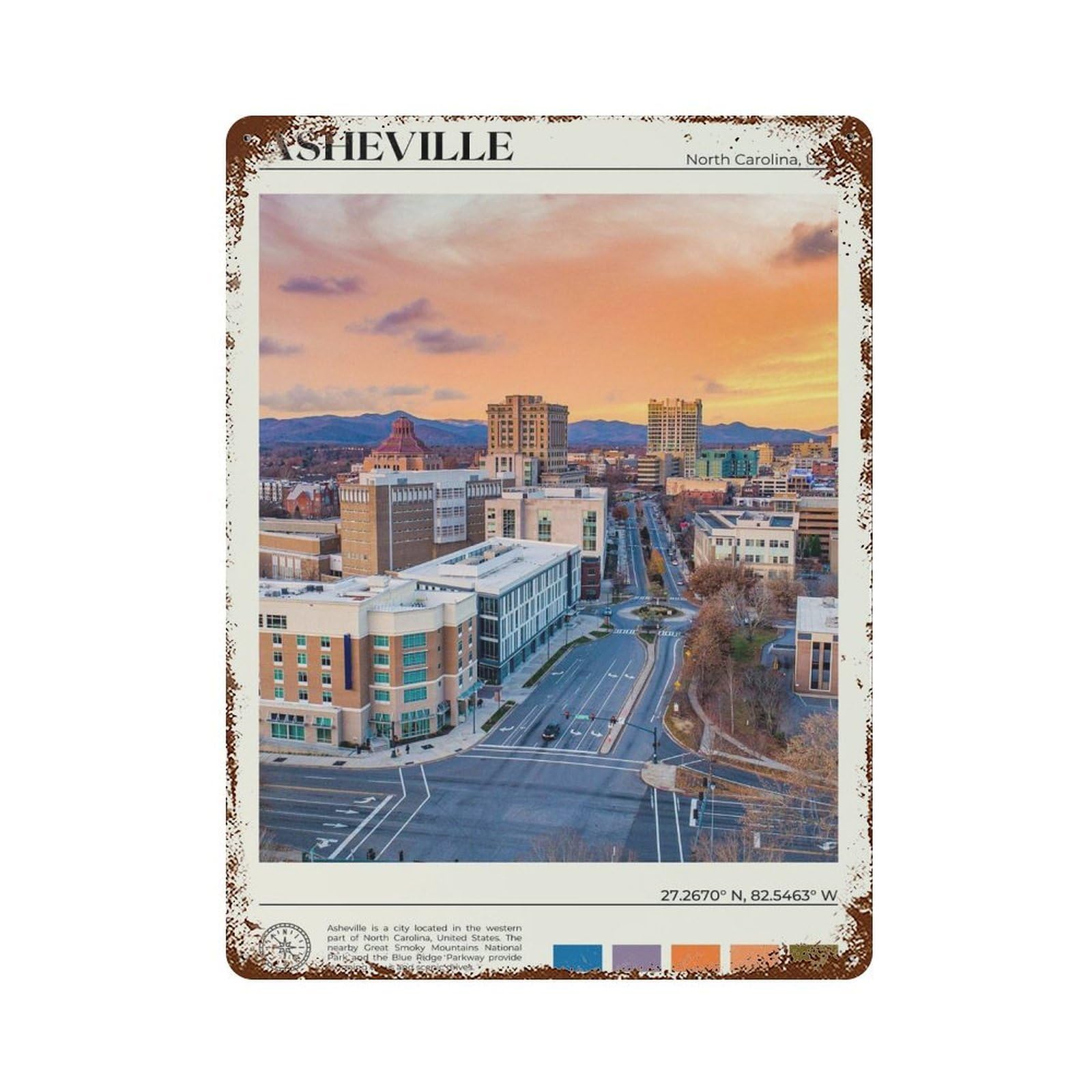 xiaoxiaoshen Real Photo Asheville Decor USA Wall Decor Art Metal Tin Poster Modern Home Decor Art Home Bar Shop Decorations Vintage Sign 40x30cm