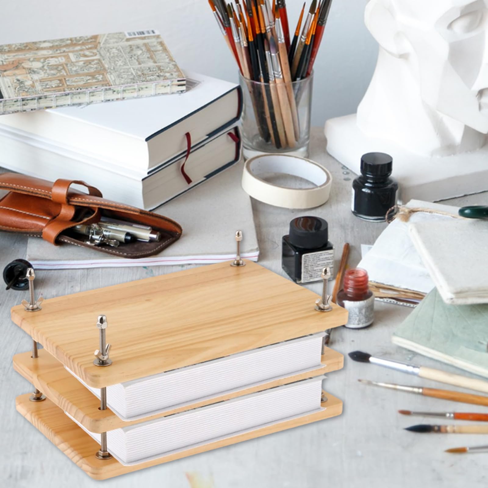 BONJUME Prensa Para Libros De Madera, 30x20cm Herramienta De Encuadernación De Libros Resistente Manual Multifuncional Accesorios Suministros De Encuadernación Para Hogar Escuela Oficina Bricolaje