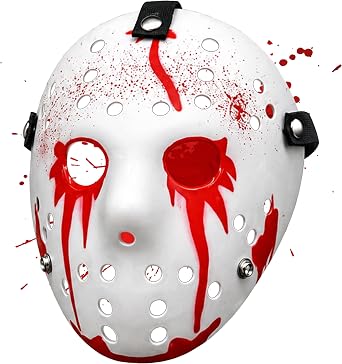 Horror Hockey Mask for Halloween - Scary Full Face Adult Slasher Killer Costume Mask Prop with Adjustable Straps