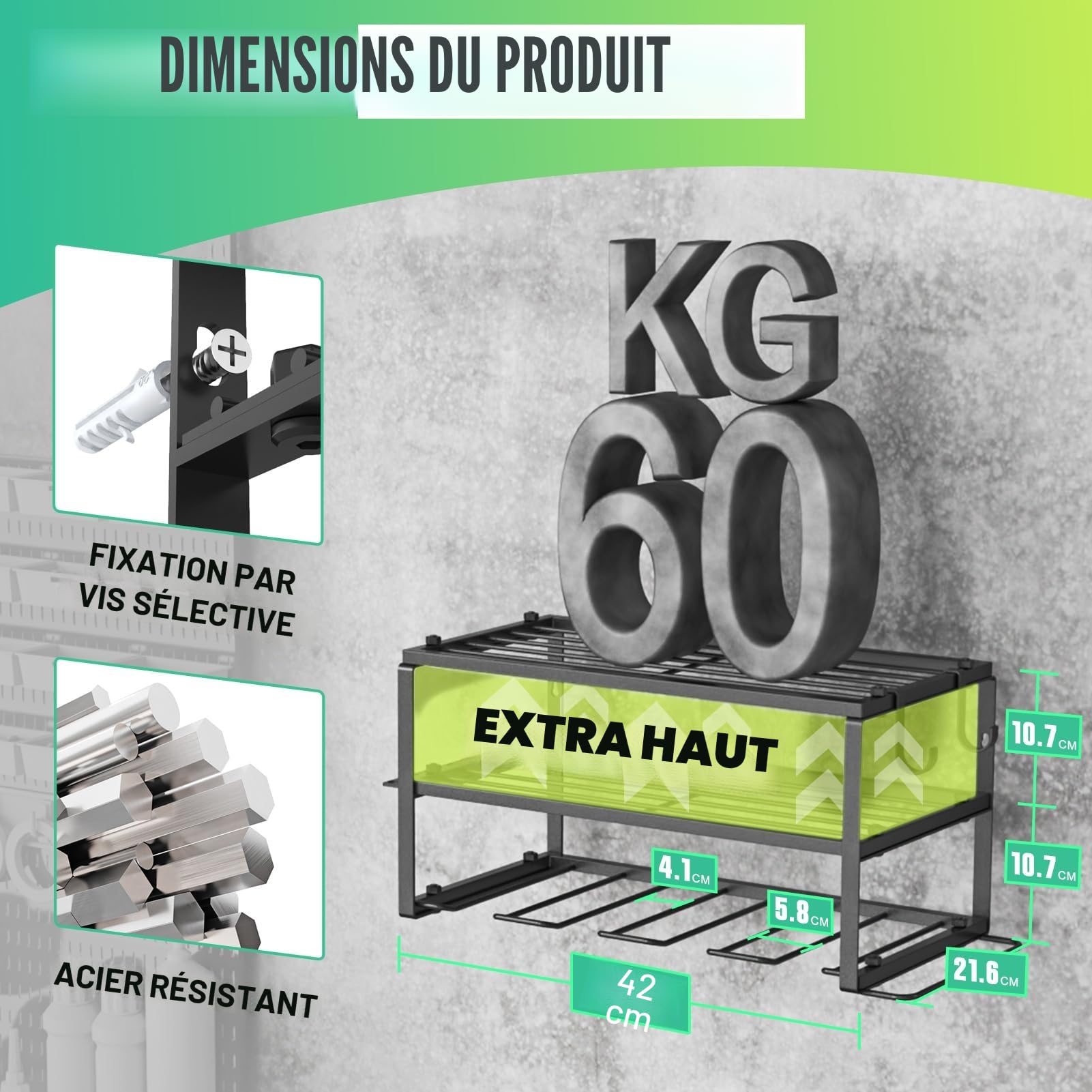 Weldun Lot de 2 organisateurs muraux pour outils électriques, porte-outils pour 4 perceuses, 3 emplacements, avec support de tournevis latéral pour garage, atelier