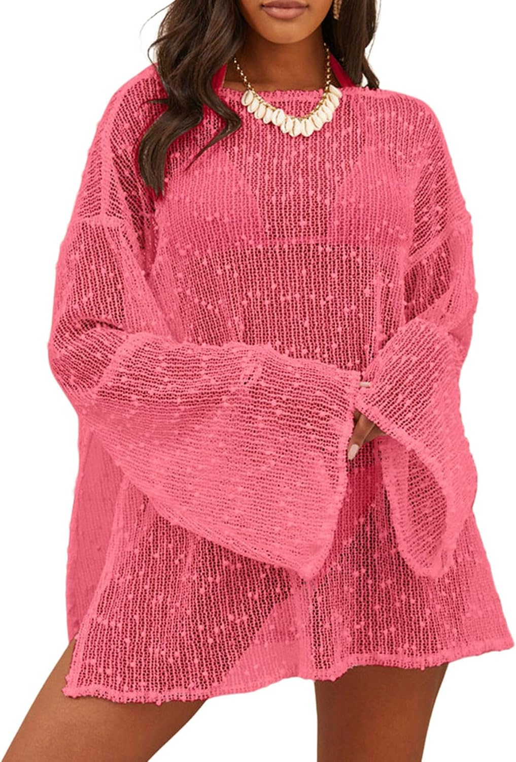 Lilosy Sexy Crochet Sheer Kaftan Caftan Beach Dress Bathing Suit Swim Coverup One Piece