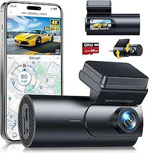 GKU 4K Dash Cam Front and Rear, 5GHz Wi-Fi GPS, Dual Car Camera, 1.5” IPS Mini Dashcam