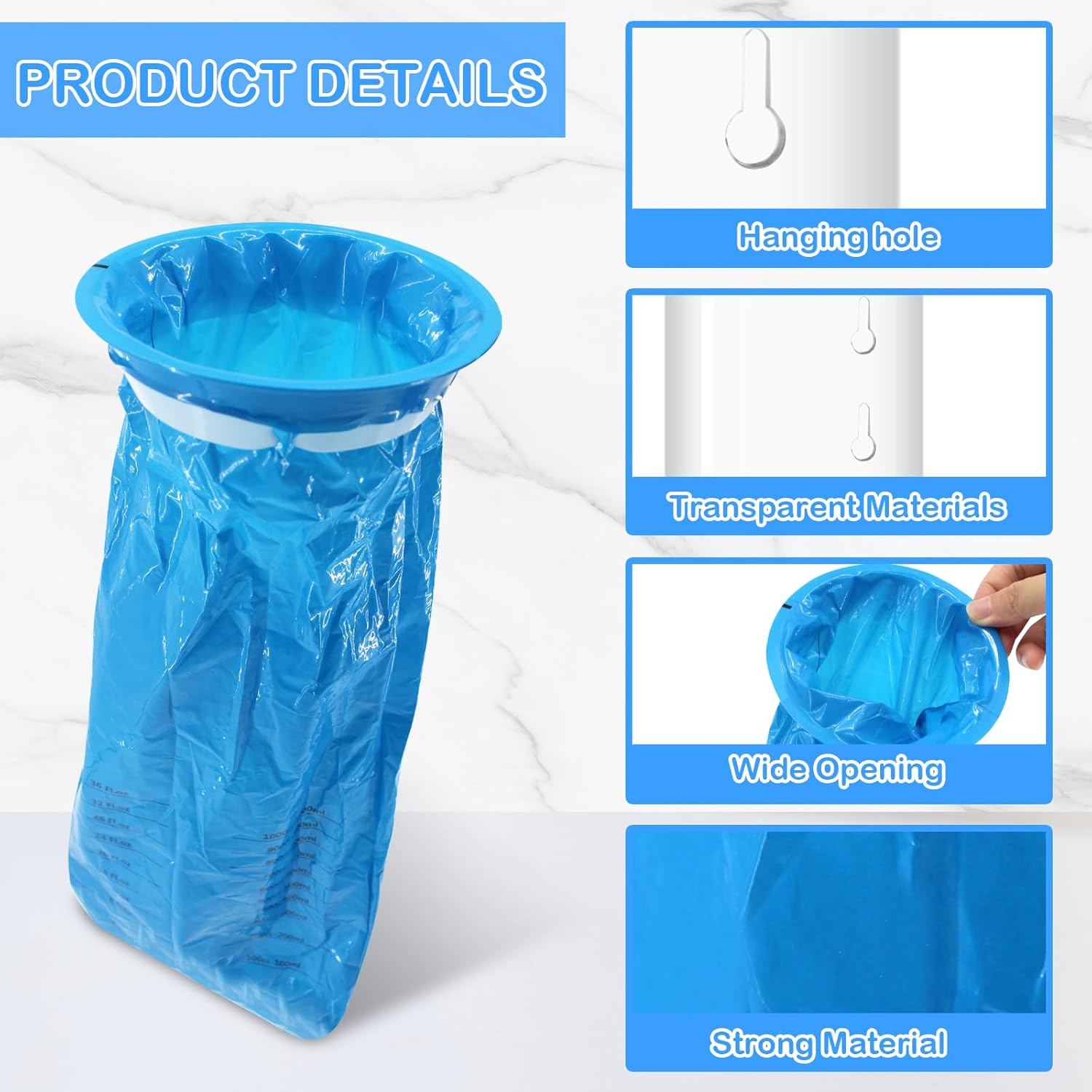 Vomit Bag Dispenser with 25 Emesis Bags, Easy to Refill, Wall Mounted, for Vomit, Emesis, Car Sickness, Travel, Kids, Pregnant Women (Blue)