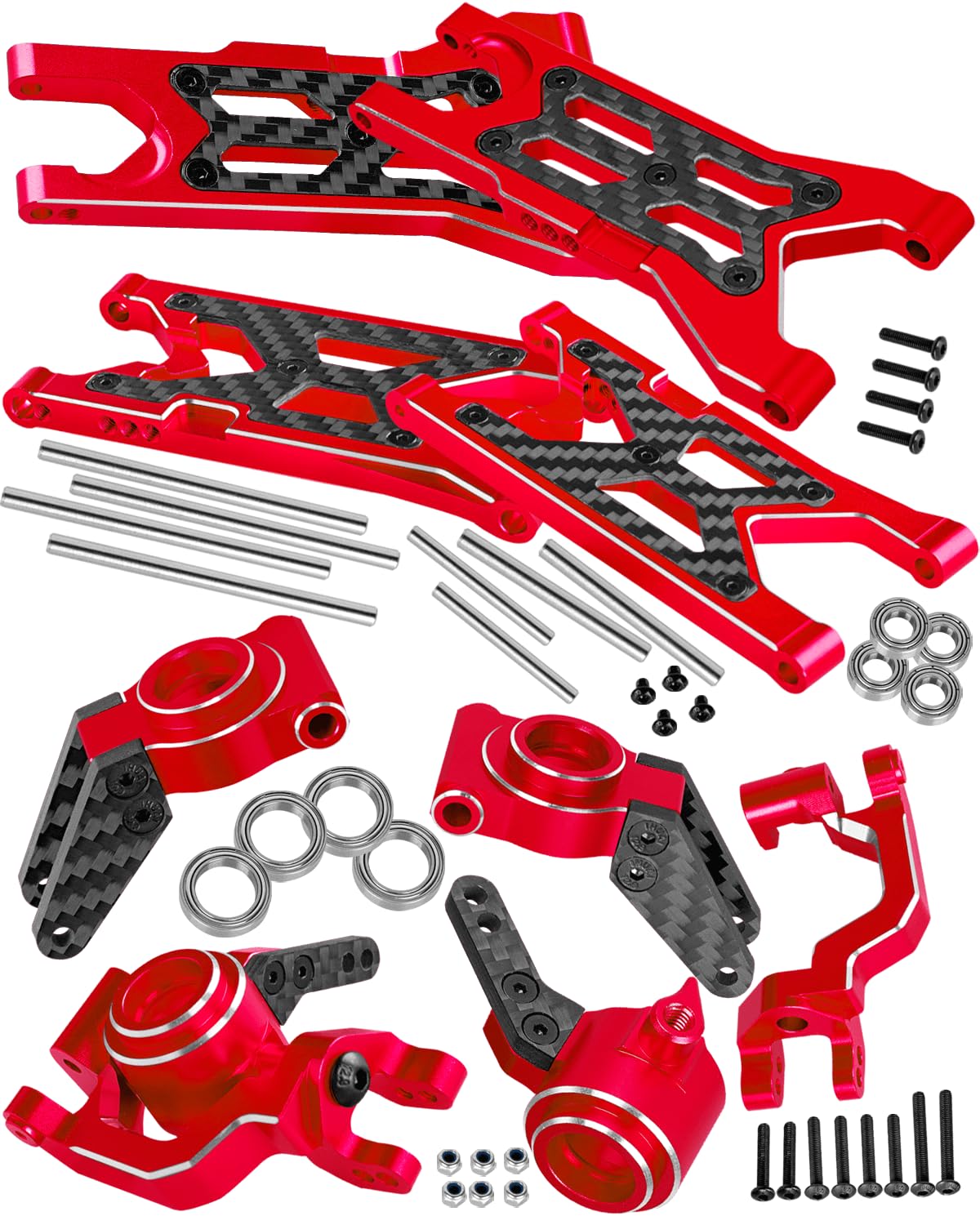 RCHuiWow RC Alloy Suspension Arms & Caster Blocks C-Hub & Rear Stub Axle Carriers & Steering Blocks Upgrades Part for 1/10 Granite 3S BLX & Mega 550,Senton 3S BLX & Mega 550,Vorteks 3S BLX,Red