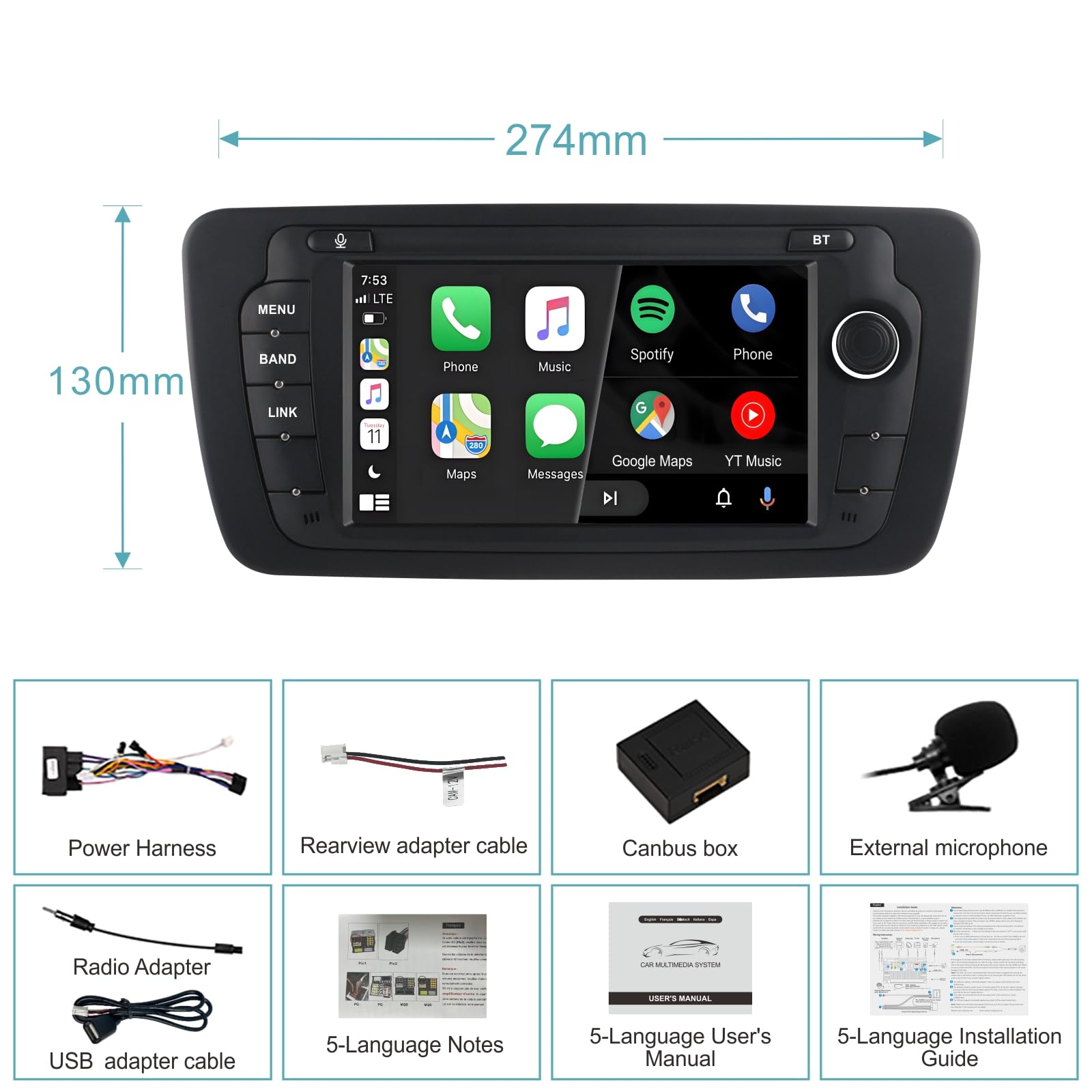 Autoradio pour Seat Ibiza 6j 2009-2014,avec Système Linux & Écran IPS 7",CarPlay sans Fil et Android Auto Intégrés,Commandes au Volant d'origine,Bluetooth 5.0,RDS AM/FM,USB,EQ/DSP & Puissance Élevée
