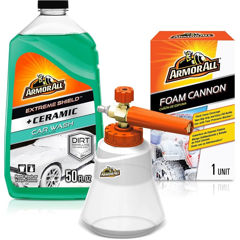 Kit de Lavagem Automotiva Armor All com Canhão de Espuma, Lavagem Cerâmica Extreme Shield e Pulverizador para Lavadora de Alta Pressão — 1,48 L
